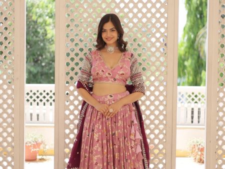 Lorenvalley Pink Pure Viscose Jacquard with 2D Dyeing and Embroidered Sequins work Lehenga Choli Online Hot Sale