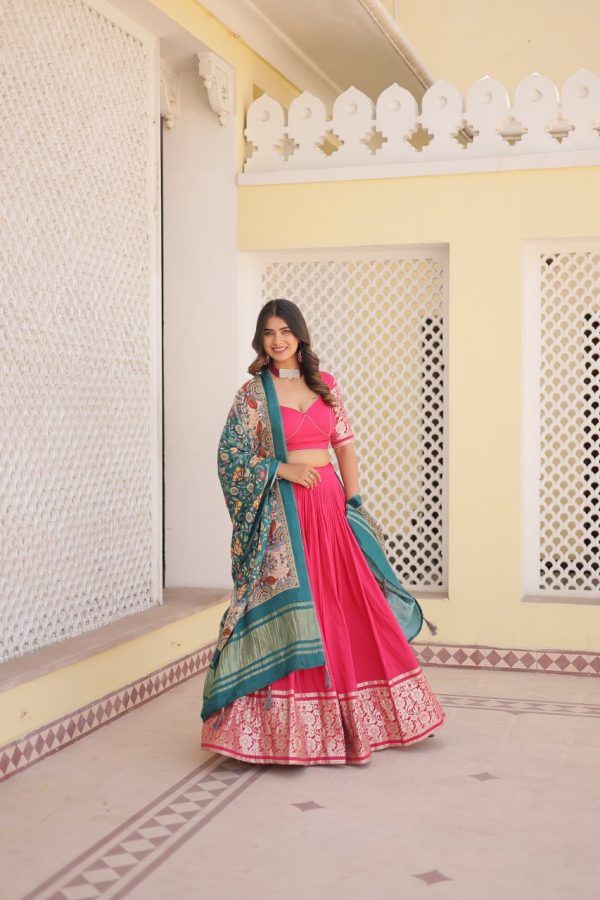 Lorenvalley Pink Viscose Jacquard Lehenga Choli with Gajji silk Dupatta Sale