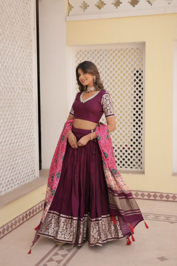 Lorenvalley Purple Viscose Jacquard Lehenga Choli with Gajji silk Dupatta Fashion