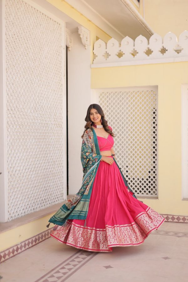 Lorenvalley Pink Viscose Jacquard Lehenga Choli with Gajji silk Dupatta Sale