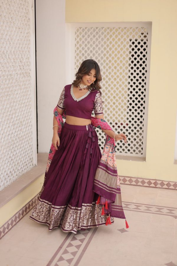 Lorenvalley Purple Viscose Jacquard Lehenga Choli with Gajji silk Dupatta Fashion