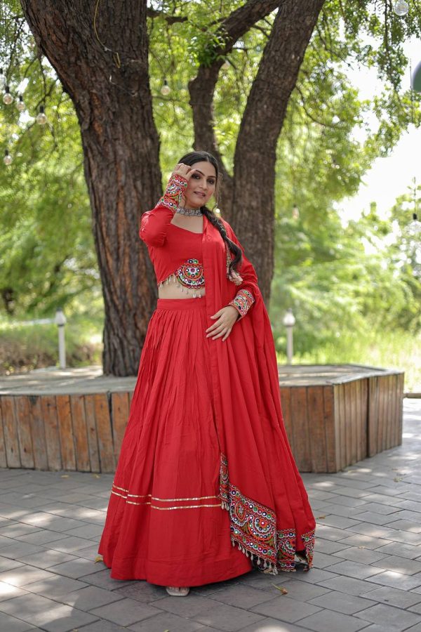 Lorenvalley Red Rayon with Real Mirror Embroidered Kutchi Thread work with codi Lehenga Choli Hot on Sale