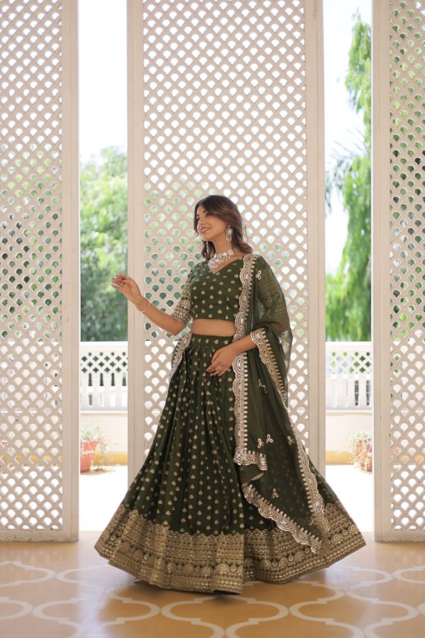 Lorenvalley Green Pure Viscose Jacquard with Double Zari work Lehenga Choli Online Sale