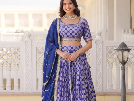 Lorenvalley Blue Pure Viscose Jacquard with Embroidered Sequins work Lehenga Choli For Cheap