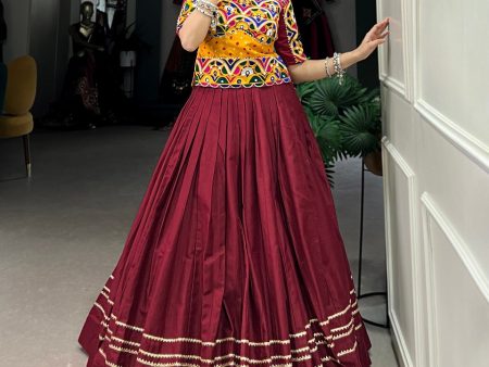 Lorenvalley Maroon Pure Cotton Plain With Gota Patti Touch Up Lehenga Choli Sale