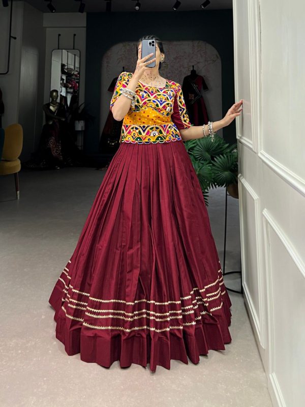 Lorenvalley Maroon Pure Cotton Plain With Gota Patti Touch Up Lehenga Choli Sale