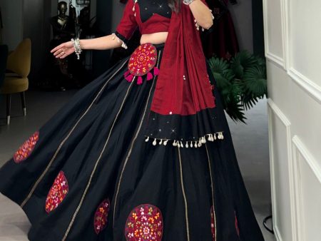 Lorenvalley Pure Black Cotton Plain And Gamthi Patch Work With Gota Patti Lehenga Choli with Dupatta Supply