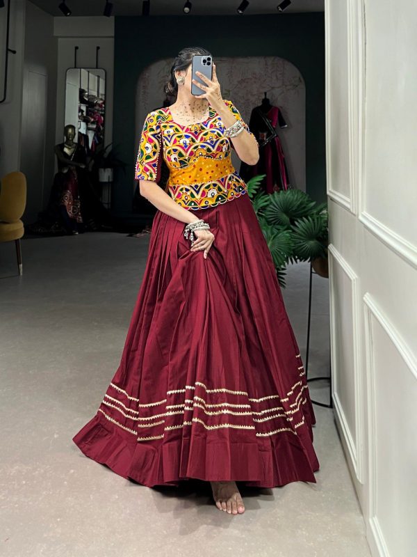 Lorenvalley Maroon Pure Cotton Plain With Gota Patti Touch Up Lehenga Choli Sale