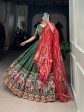 Lorenvalley Green Dola Silk Patola Print With Gamthi Work Lace Border Lehenga Choli with Dupatta on Sale