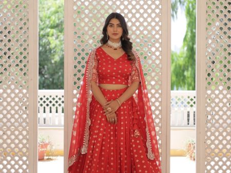 Lorenvalley Red Pure Viscose Jacquard with Double Zari work Lehenga Choli Fashion