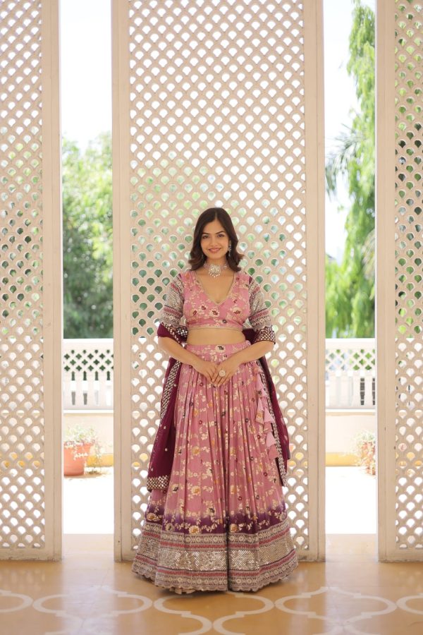 Lorenvalley Pink Pure Viscose Jacquard with 2D Dyeing and Embroidered Sequins work Lehenga Choli Online Hot Sale