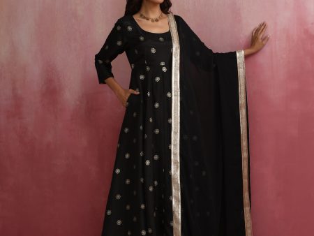 trueBrowns Black Viscose Silk Kurta Set Cheap