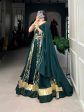 Lorenvalley Green Rayon and Tussar Silk Plain And Printed With Embossed Design Gota Lace Lehenga Choli with Dupatta Online now