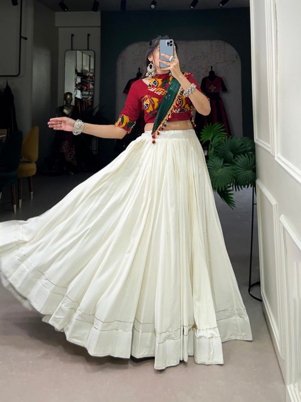 Lorenvalley White Pure Rayon Plain With Gota Patti Touch Up Lehenga Choli with Dupatta For Sale