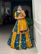 Lorenvalley Rayon Yellow and Rama with Printed Silk Original Mirror Gamthi Work and Embossed Design Gota Lehenga Choli with Dupatta Cheap