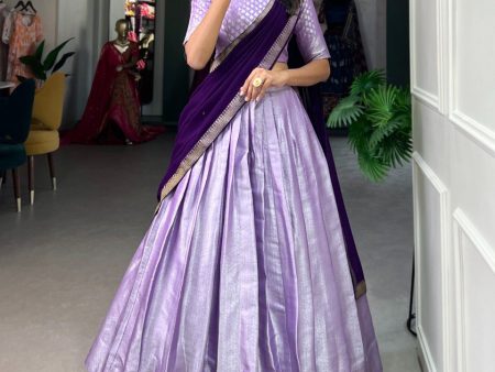 Lorenvalley Lavender Jacquard Silk Weaving Work Lehenga Choli with Dupatta Hot on Sale