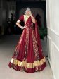 Lorenvalley Rayon and Tussar Silk Maroon Plain And Printed With Embossed Design Gota Lace Lehenga Choli with Dupatta Online