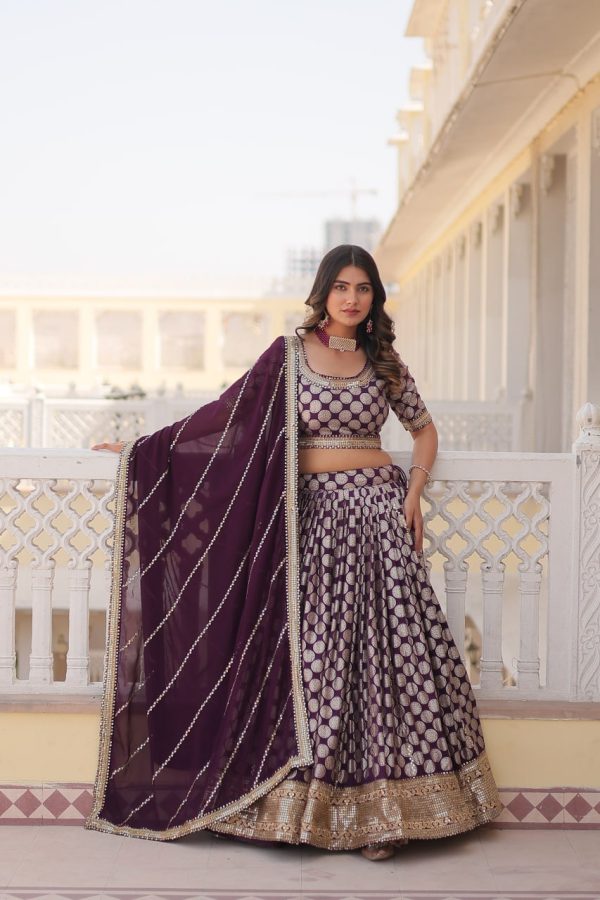 Lorenvalley Purple Pure Viscose Jacquard with Embroidered Sequins work Lehenga Choli For Discount