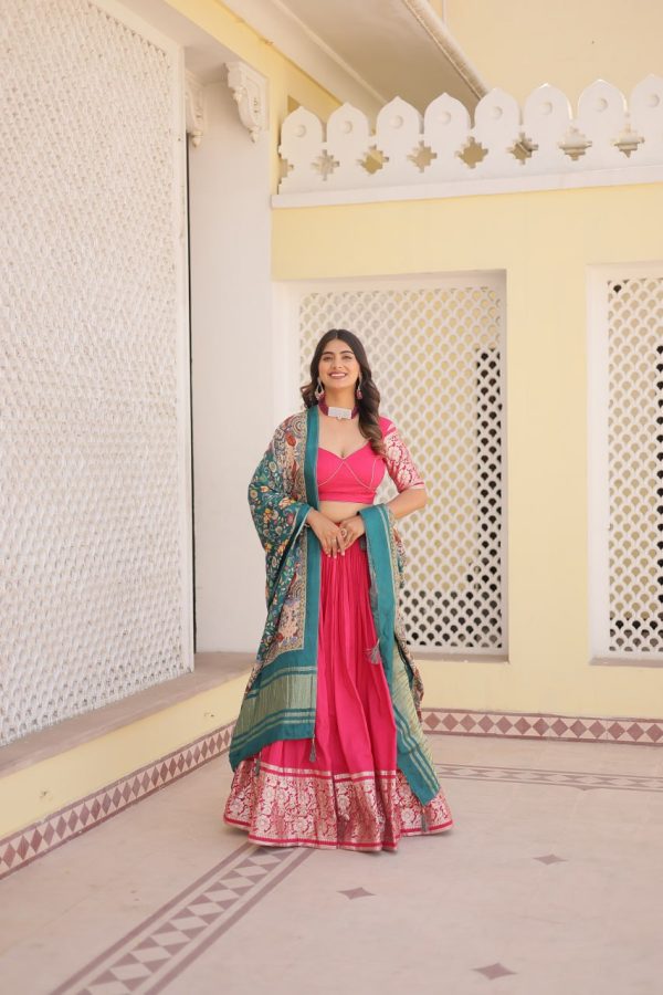 Lorenvalley Pink Viscose Jacquard Lehenga Choli with Gajji silk Dupatta Sale