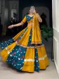 Lorenvalley Rayon Yellow and Rama with Printed Silk Original Mirror Gamthi Work and Embossed Design Gota Lehenga Choli with Dupatta Cheap