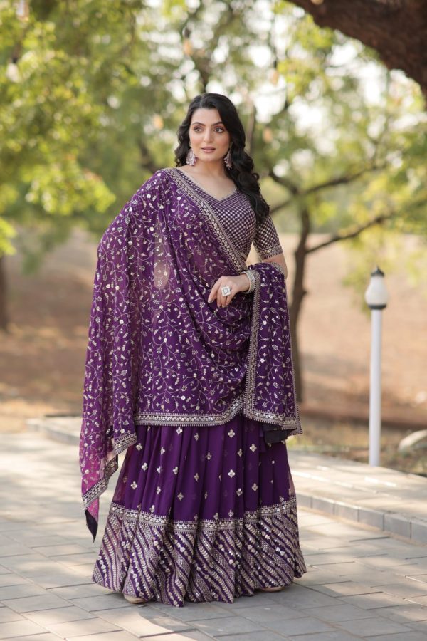 Lorenvalley Purple Faux Blooming Georgette with Sequins & Thread Embroidered work Lehenga Choli For Discount