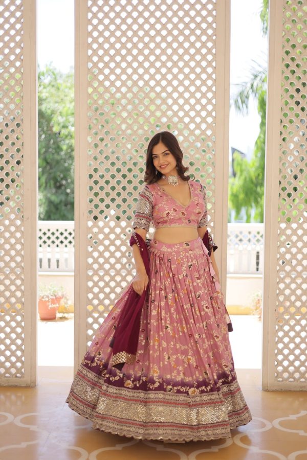 Lorenvalley Pink Pure Viscose Jacquard with 2D Dyeing and Embroidered Sequins work Lehenga Choli Online Hot Sale