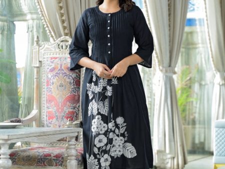 Juniper Women s Black Floral Printed Cotton Kurta With Button Detailing For Discount