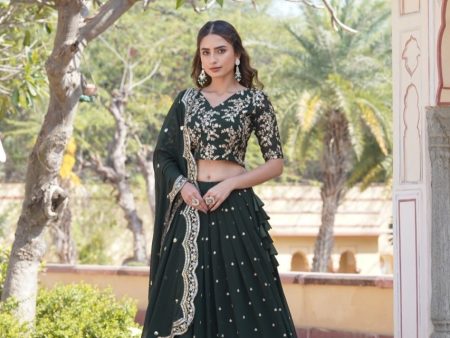 Lorenvalley Green Faux Blooming Georgette with Sequins Embroidered work Lehenga Choli Supply