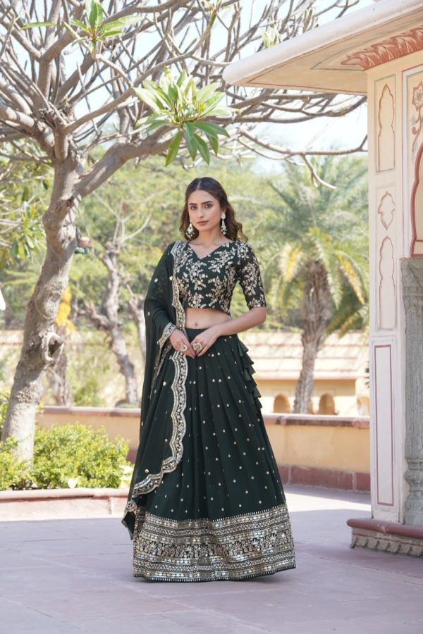 Lorenvalley Green Faux Blooming Georgette with Sequins Embroidered work Lehenga Choli Supply