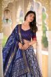 Lorenvalley Blue Tussar Silk Ikkat Print With Foil Work Lehenga Choli with Dupatta Cheap