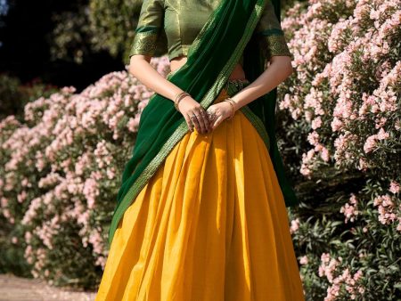 Lorenvalley Yellow Kanchipuram Zari Weaving Work Lehenga Choli with Dupatta Online Sale