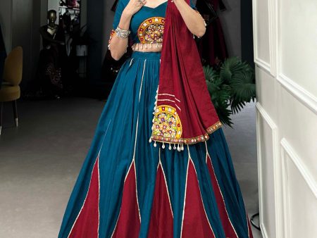 Lorenvalley Pure Cotton Rama Plain And Gamthi Patch Work With Gota Patti Lehenga Choli with Dupatta Sale