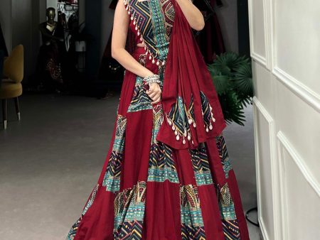 Lorenvalley Maroon Pure Cotton Plain And Printed With Foil Work Lehenga Choli with Dupatta Supply