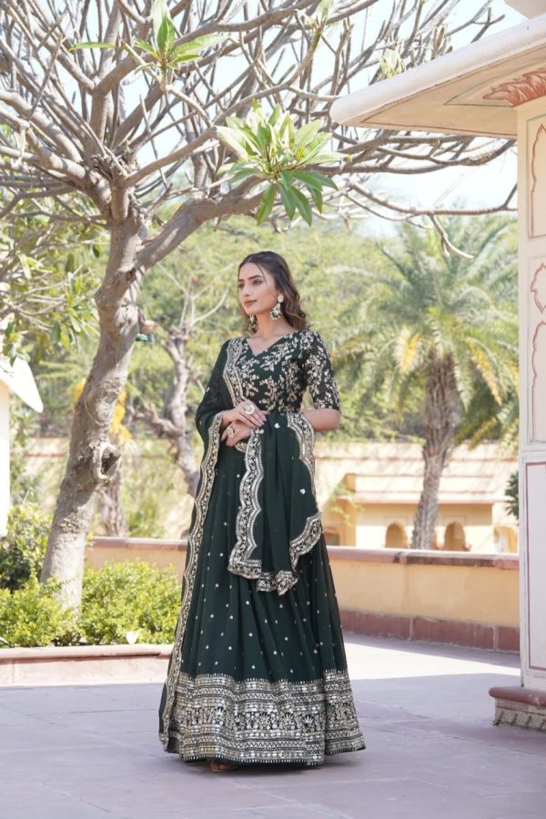 Lorenvalley Green Faux Blooming Georgette with Sequins Embroidered work Lehenga Choli Supply