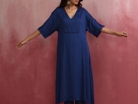 trueBrowns Blue Modal Kimono sleeve Kurta set For Sale