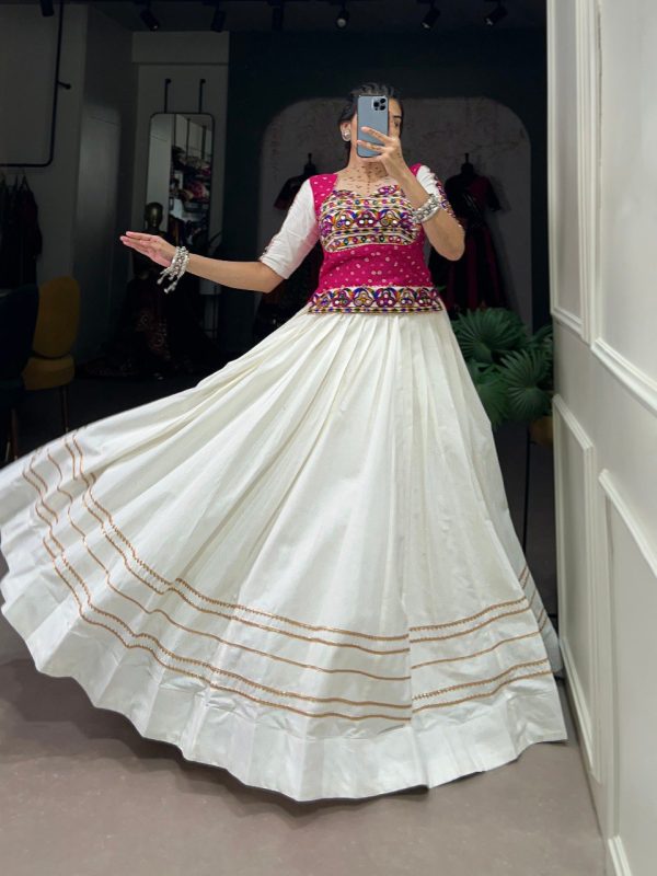 Lorenvalley Pure Cotton White Plain With Gota Patti Touch Up Lehenga Choli Supply