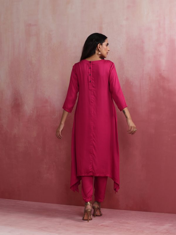 trueBrowns Magenta Highlow Modal Kurta Set Online