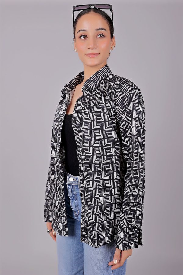 Bluebird Women s Black Printed Satin Shirt Online now