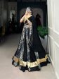 Lorenvalley Rayon and Tussar Silk Black Plain And Printed With Embossed Design Gota Lace Lehenga Choli with Dupatta Online Sale