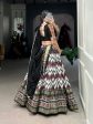 Lorenvalley Black Tussar Silk Leheriya Print with Foil Print and Paper Mirror Work Lace Lehenga Choli with Dupatta Online Sale