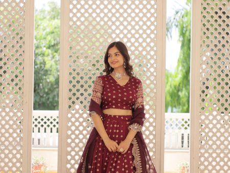 Lorenvalley Maroon Pure Viscose Jacquard with Double Zari work Lehenga Choli Supply