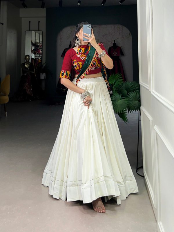 Lorenvalley Pure Rayon White Plain With Gota Patti Touch Up Lehenga Choli with Dupatta Online