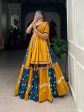 Lorenvalley Rayon Yellow and Rama with Printed Silk Original Mirror Gamthi Work and Embossed Design Gota Lehenga Choli with Dupatta Cheap