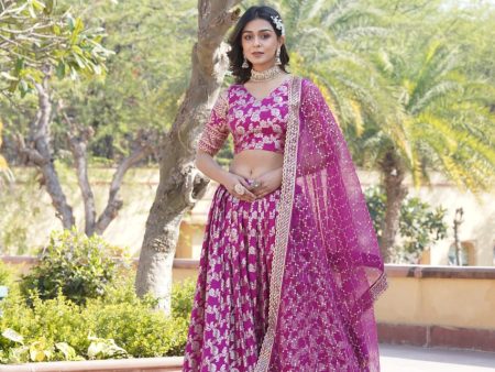 Lorenvalley Magenta Pure Viscose Jacquard with Embroidered Sequins work Lehenga Choli Hot on Sale