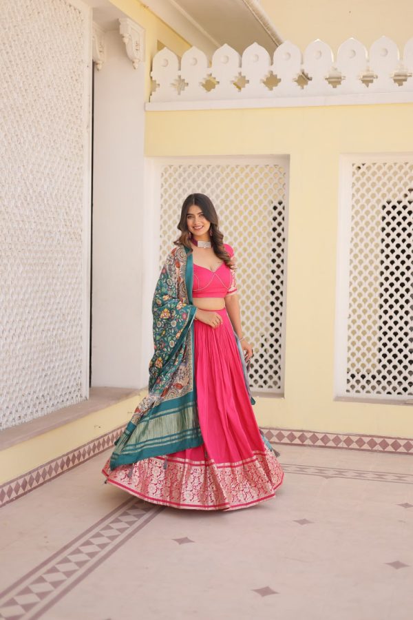 Lorenvalley Pink Viscose Jacquard Lehenga Choli with Gajji silk Dupatta Sale