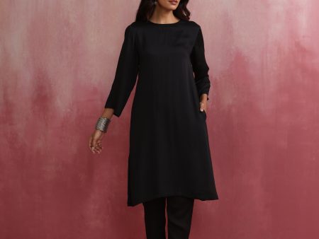 trueBrowns Black Modal Round Neck Kurta Co-ord Set Online now