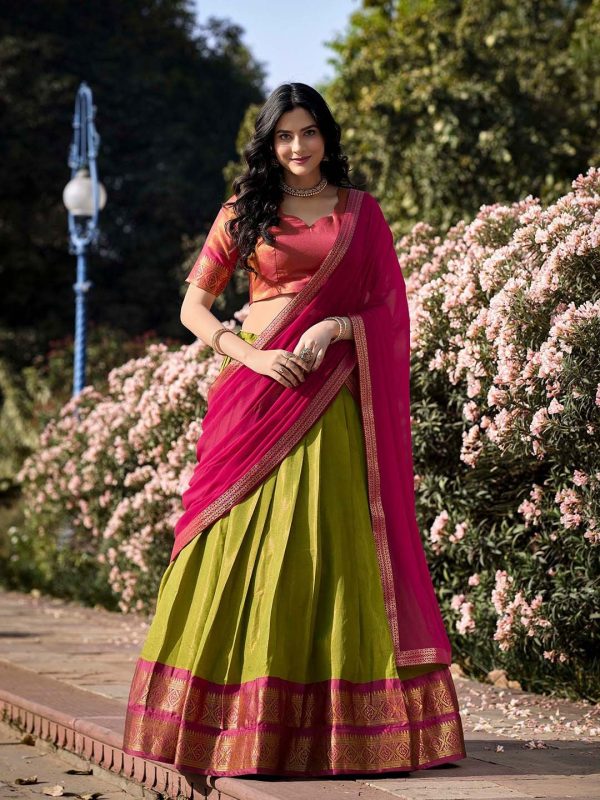 Lorenvalley Green Kanchipuram Zari Weaving Work Lehenga Choli with Dupatta Sale