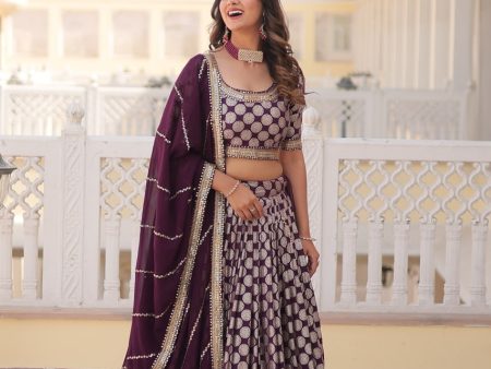 Lorenvalley Purple Pure Viscose Jacquard with Embroidered Sequins work Lehenga Choli For Discount