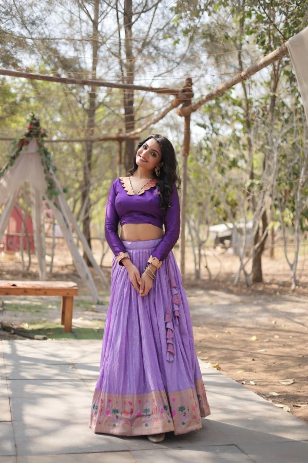 Lorenvalley Lavender Pure Viscose Jacquard with Kalamkari Jari Border Lehenga Choli Supply