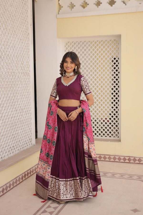 Lorenvalley Purple Viscose Jacquard Lehenga Choli with Gajji silk Dupatta Fashion